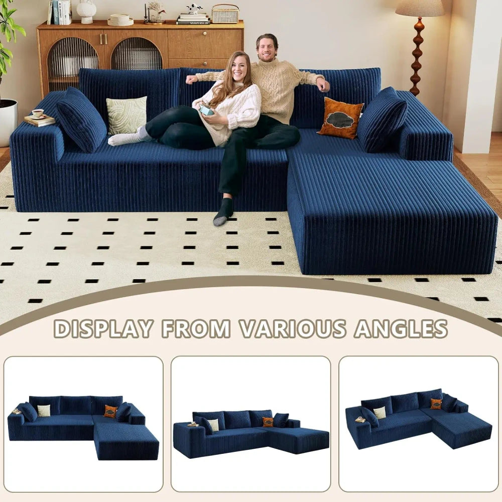 Modern L-Shaped Corduroy Sectional