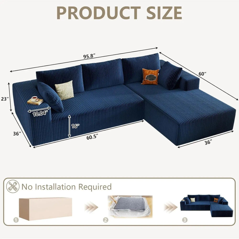 Modern L-Shaped Corduroy Sectional