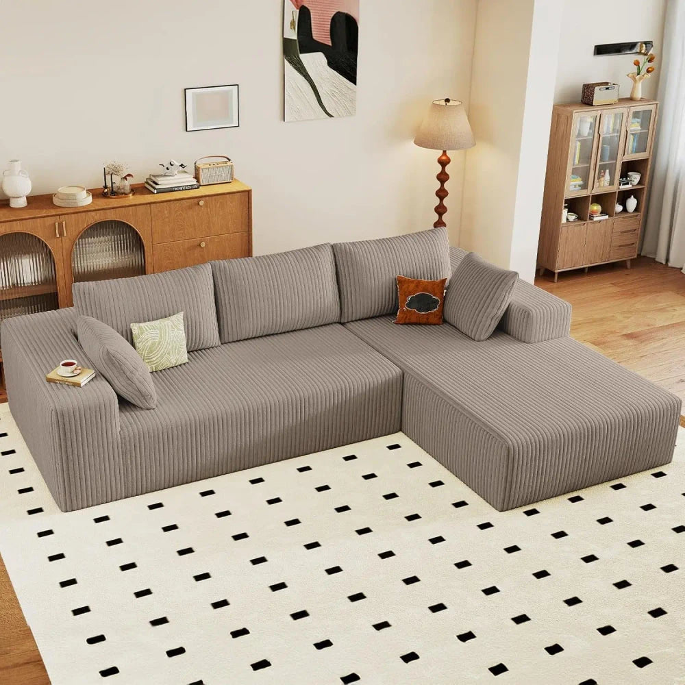 Modern L-Shaped Corduroy Sectional
