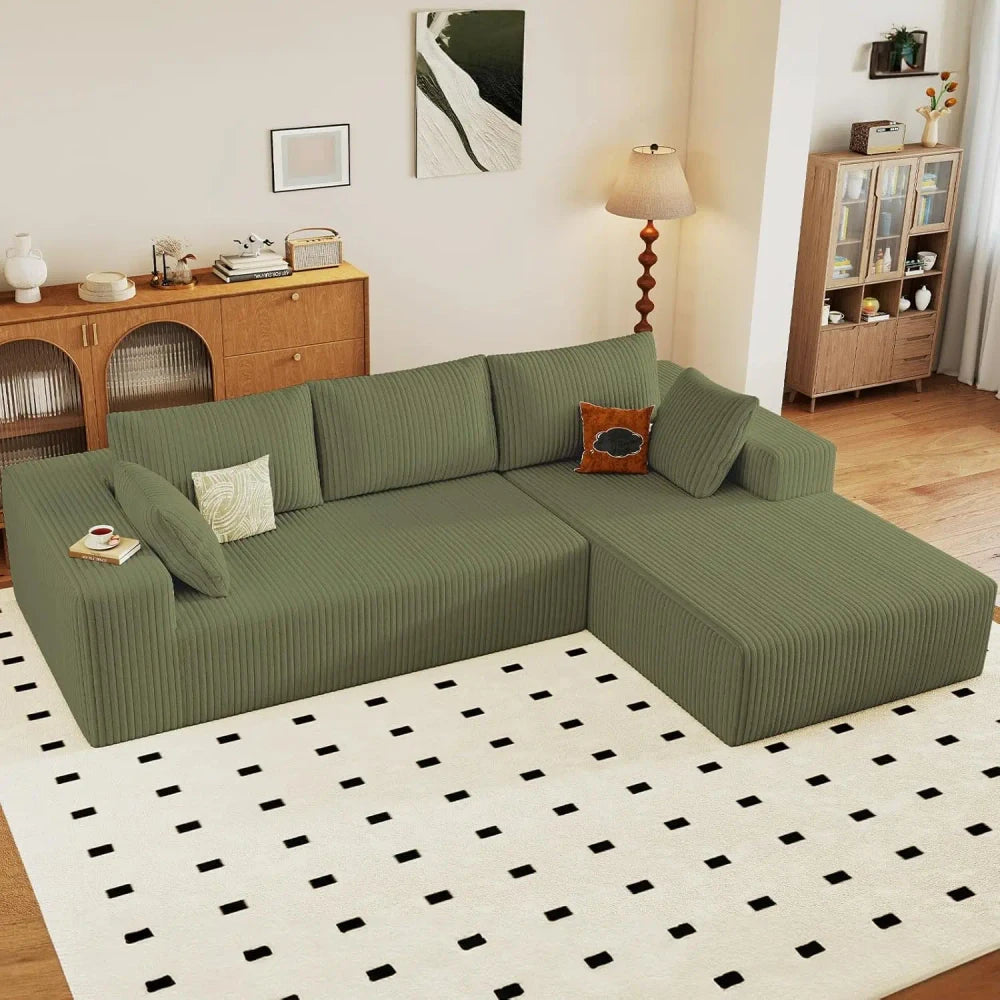Modern L-Shaped Corduroy Sectional