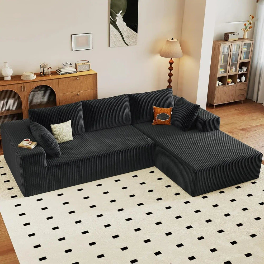 Modern L-Shaped Corduroy Sectional