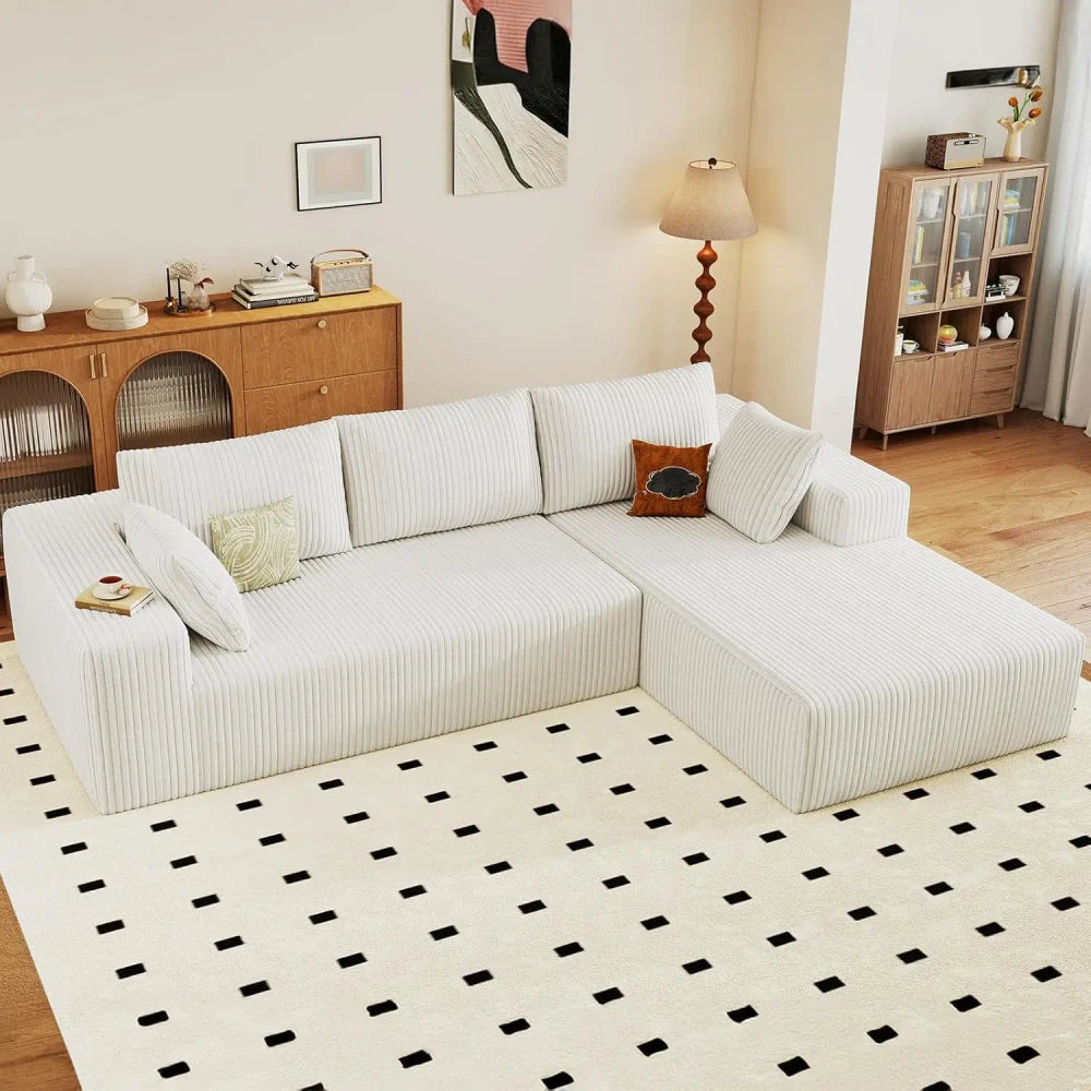 Modern L-Shaped Corduroy Sectional