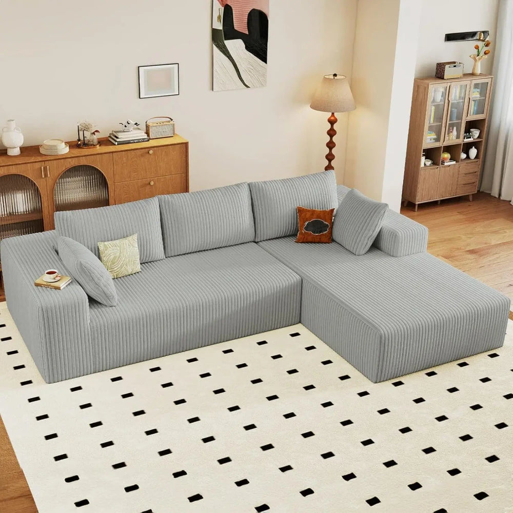 Modern L-Shaped Corduroy Sectional