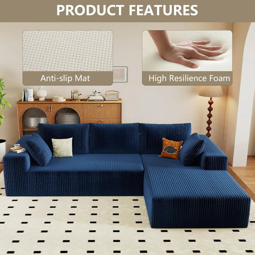Modern L-Shaped Corduroy Sectional
