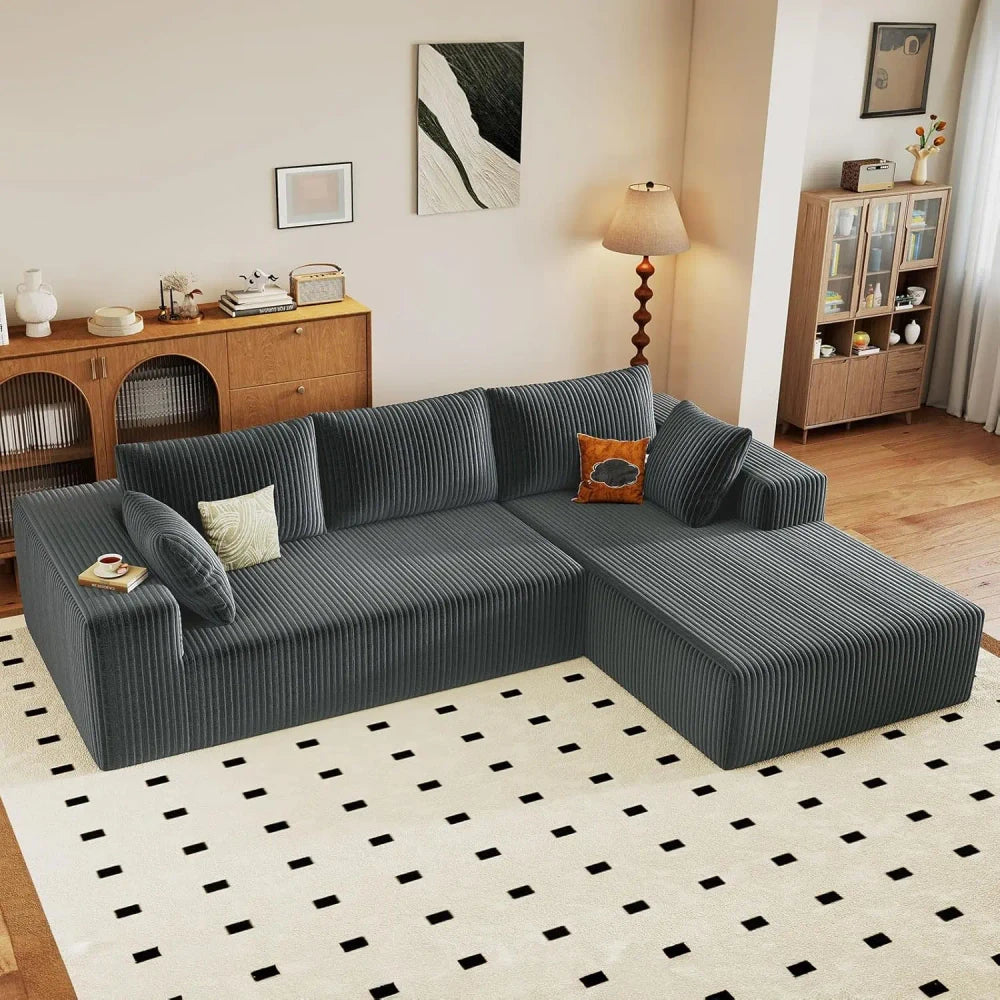 Modern L-Shaped Corduroy Sectional