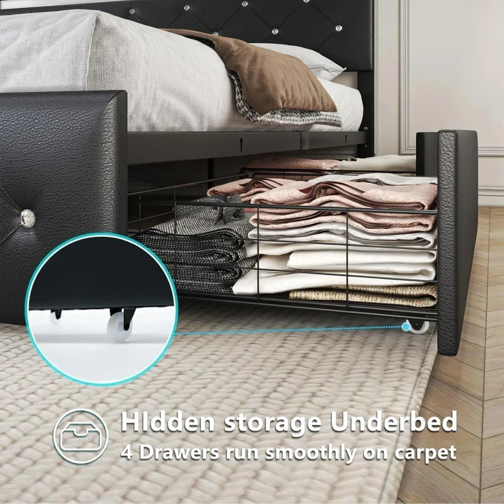 Upholstered LED Queen Bed Frame