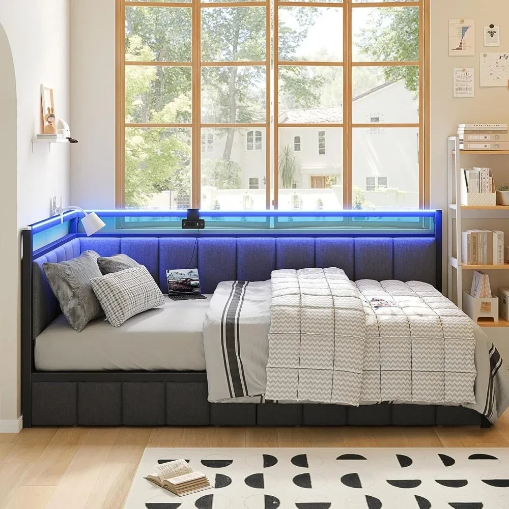 Twin XL Corner Bed Frame with LED Lights