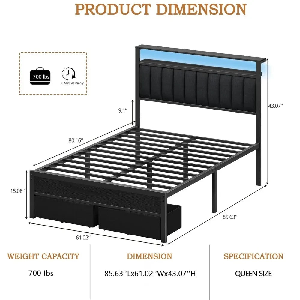 Upholstered LED Platform Bed