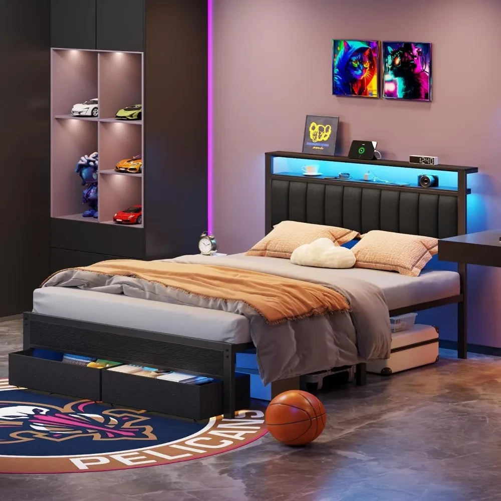 Upholstered LED Platform Bed