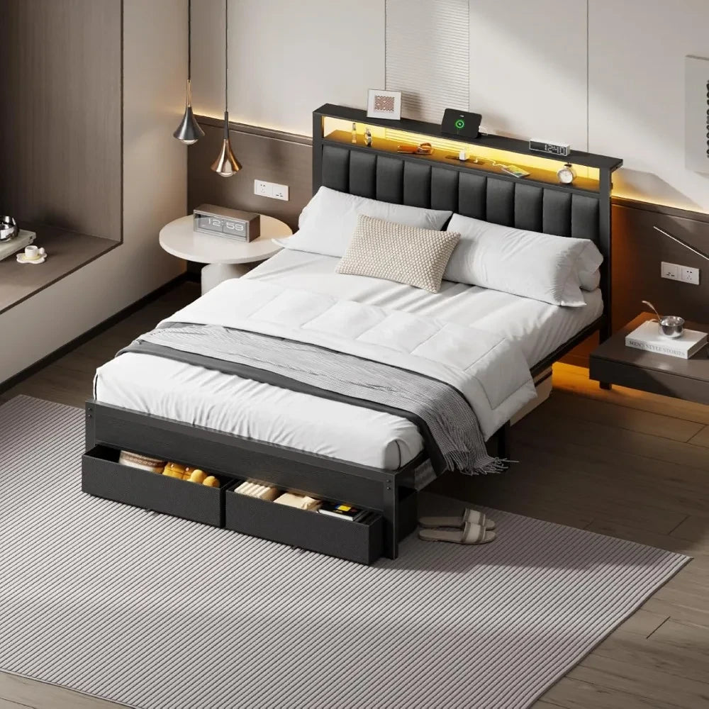 Upholstered LED Platform Bed