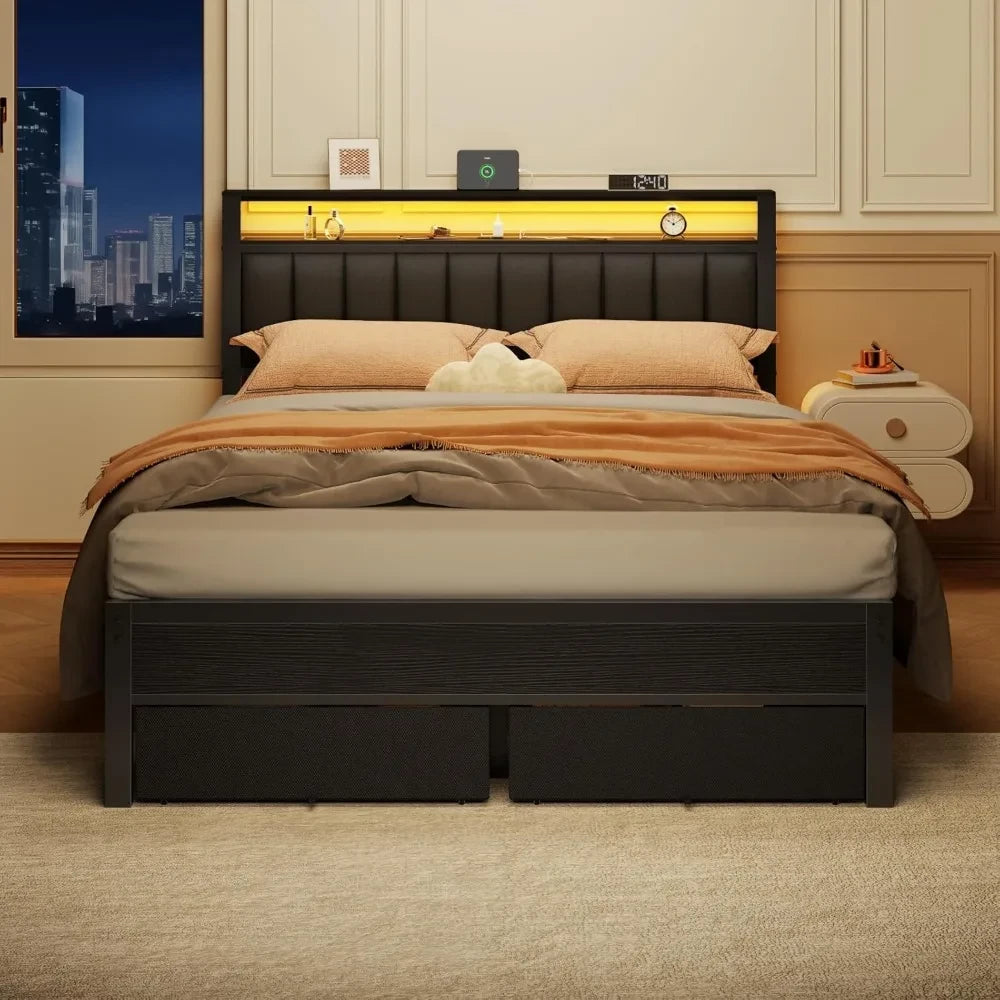 Upholstered LED Platform Bed
