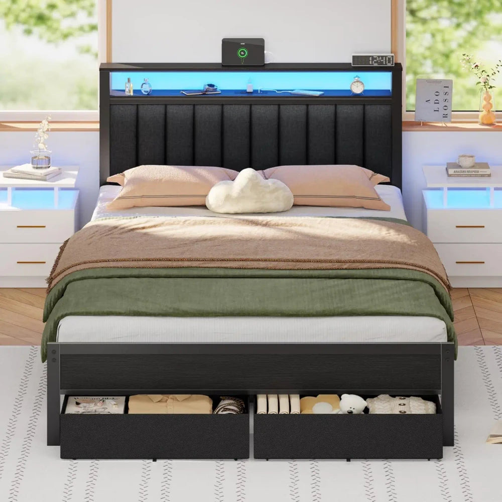 Upholstered LED Platform Bed