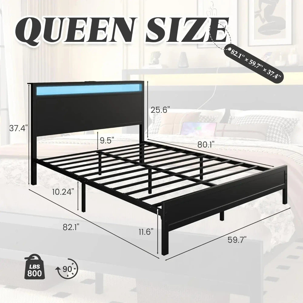 Queen Bed Frame with Charging Station