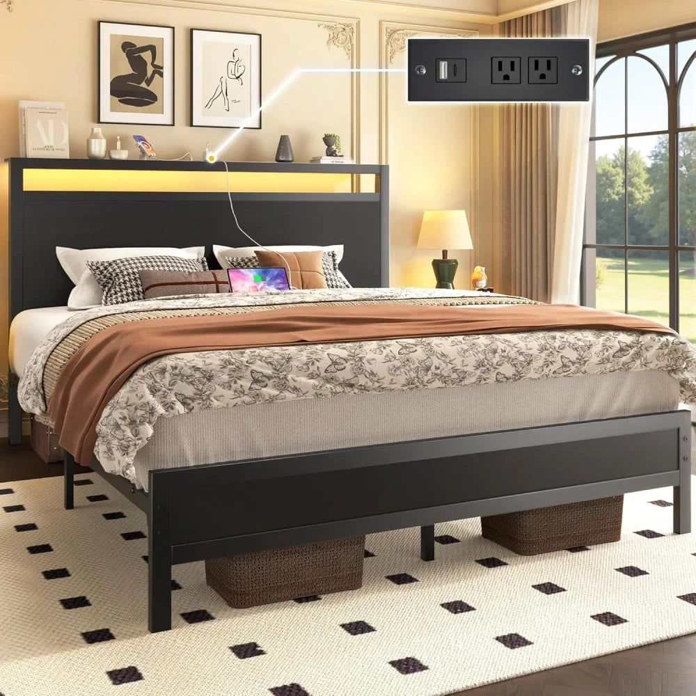 Queen Bed Frame with Charging Station