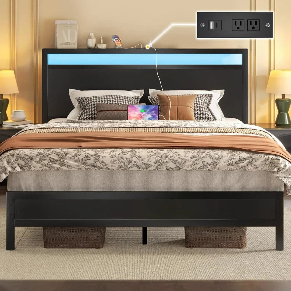Queen Bed Frame with Charging Station
