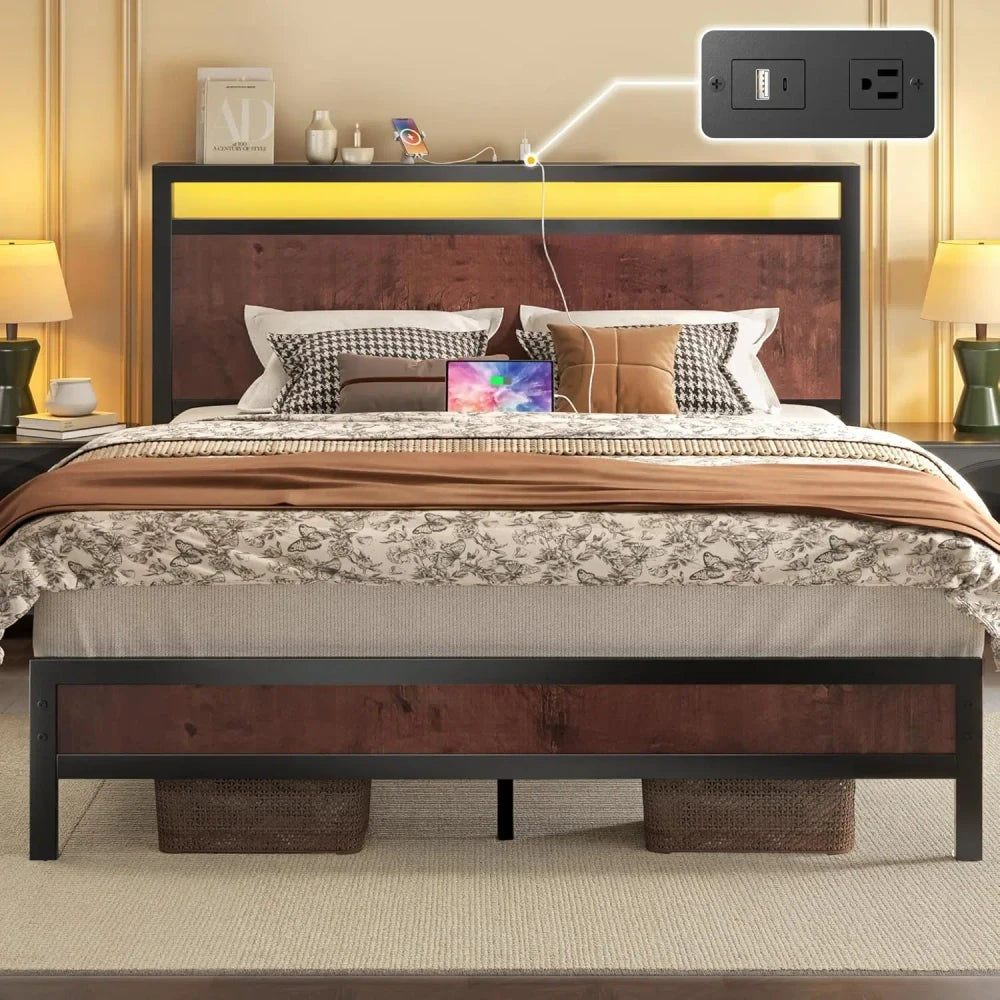 Queen Bed Frame with Charging Station