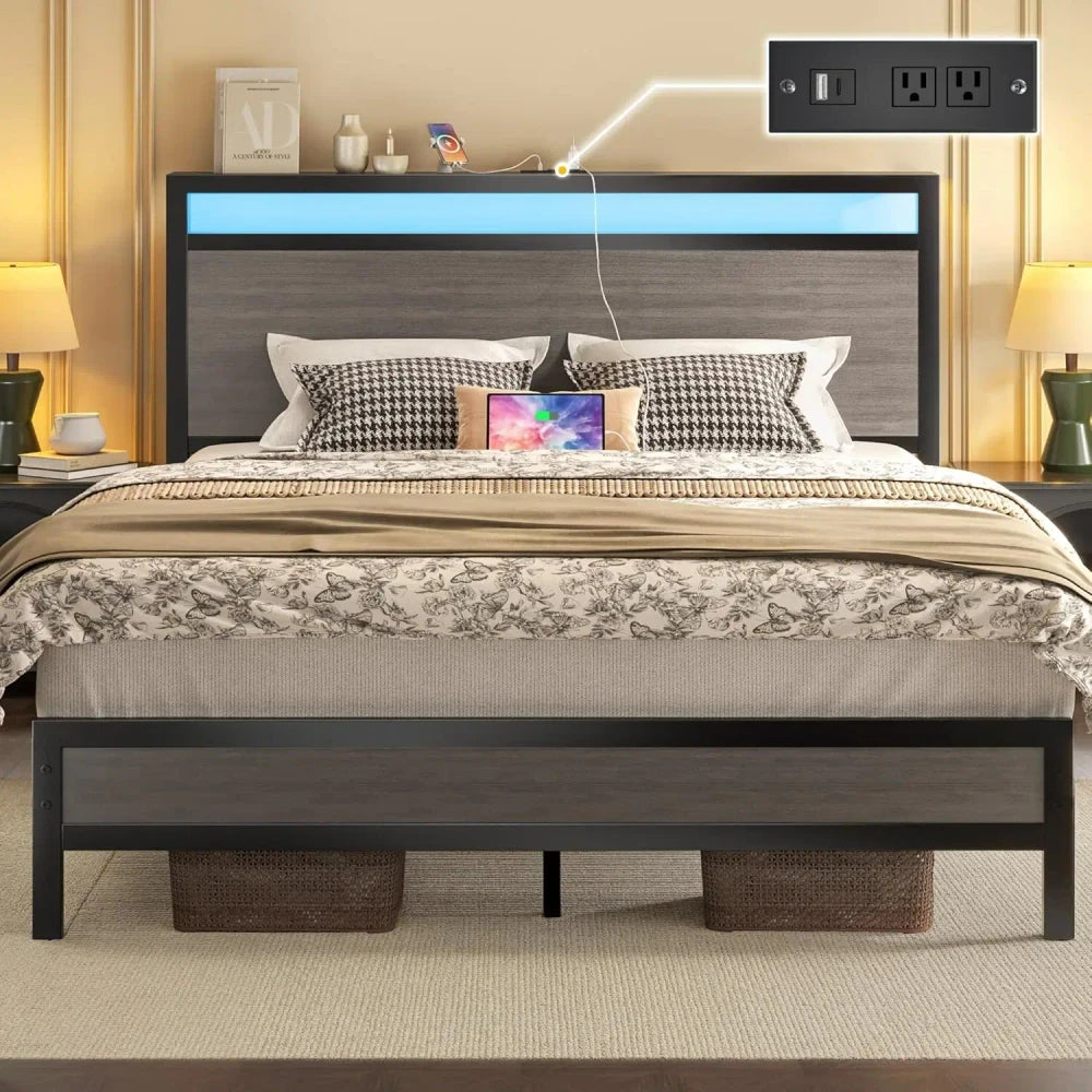 Queen Bed Frame with Charging Station