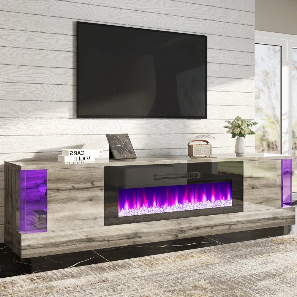 Glossy Oak Entertainment Center with Electric Fireplace
