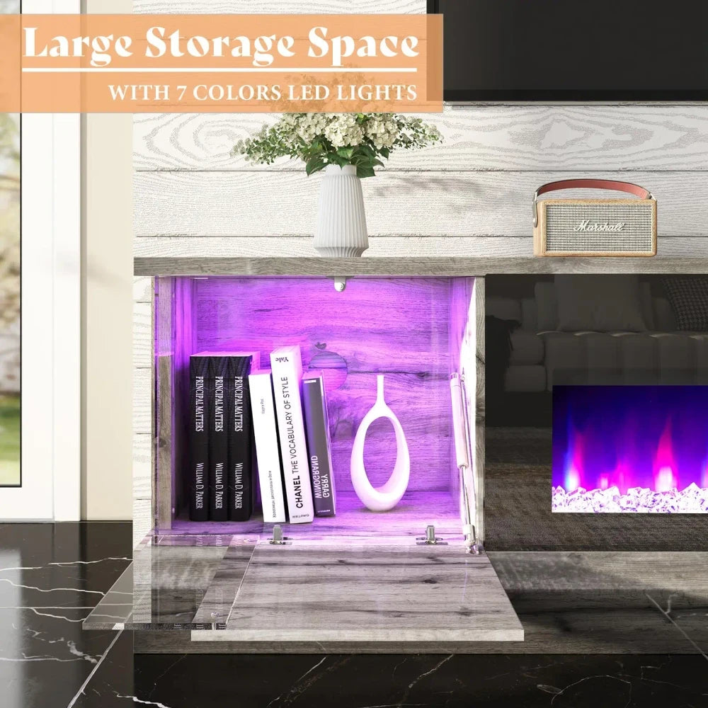 Glossy Oak Entertainment Center with Electric Fireplace