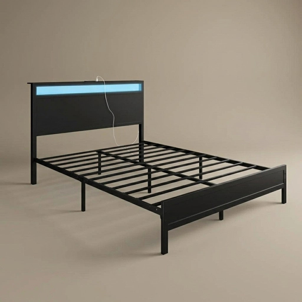 Queen Bed Frame with Charging Station