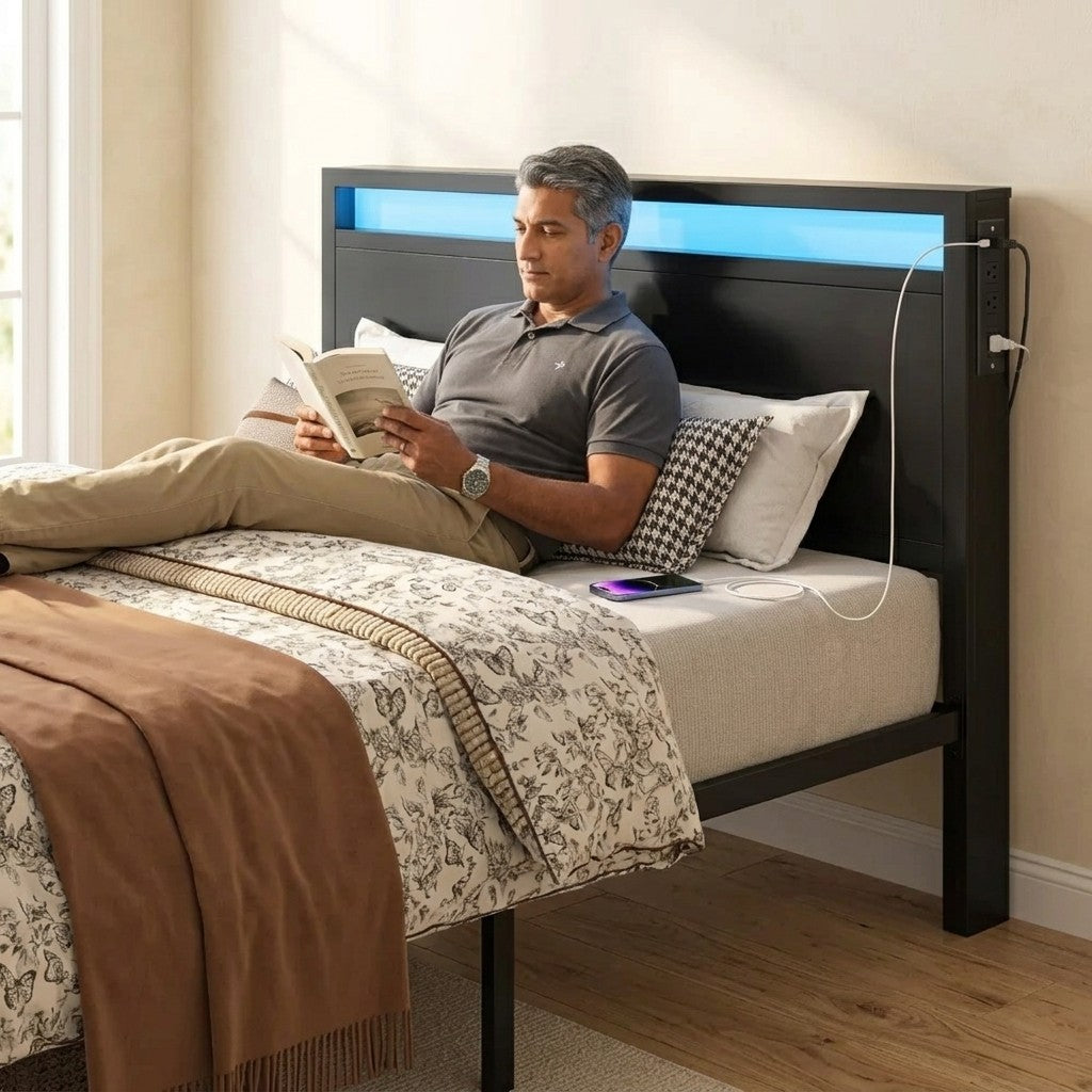 Queen Bed Frame with Charging Station